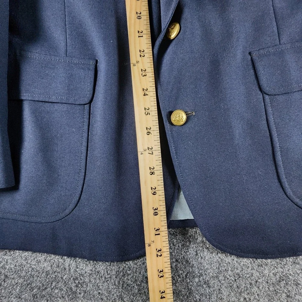 VTG Stafford Mens Navy Blue Hopsack Blazer Gold Crest Buttons USA Made Size 46R
